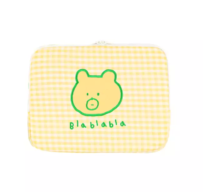 Yellow Bear Laptop Sleeves 11 for iPad 13 inches Cases Checked Protective Covers Purses Handbags Square Cushion Pouches Designer