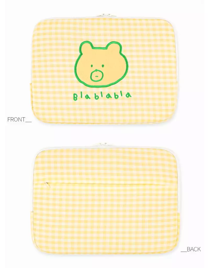 Yellow Bear Laptop Sleeves 11 for iPad 13 inches Cases Checked Protective Covers Purses Handbags Square Cushion Pouches Designer