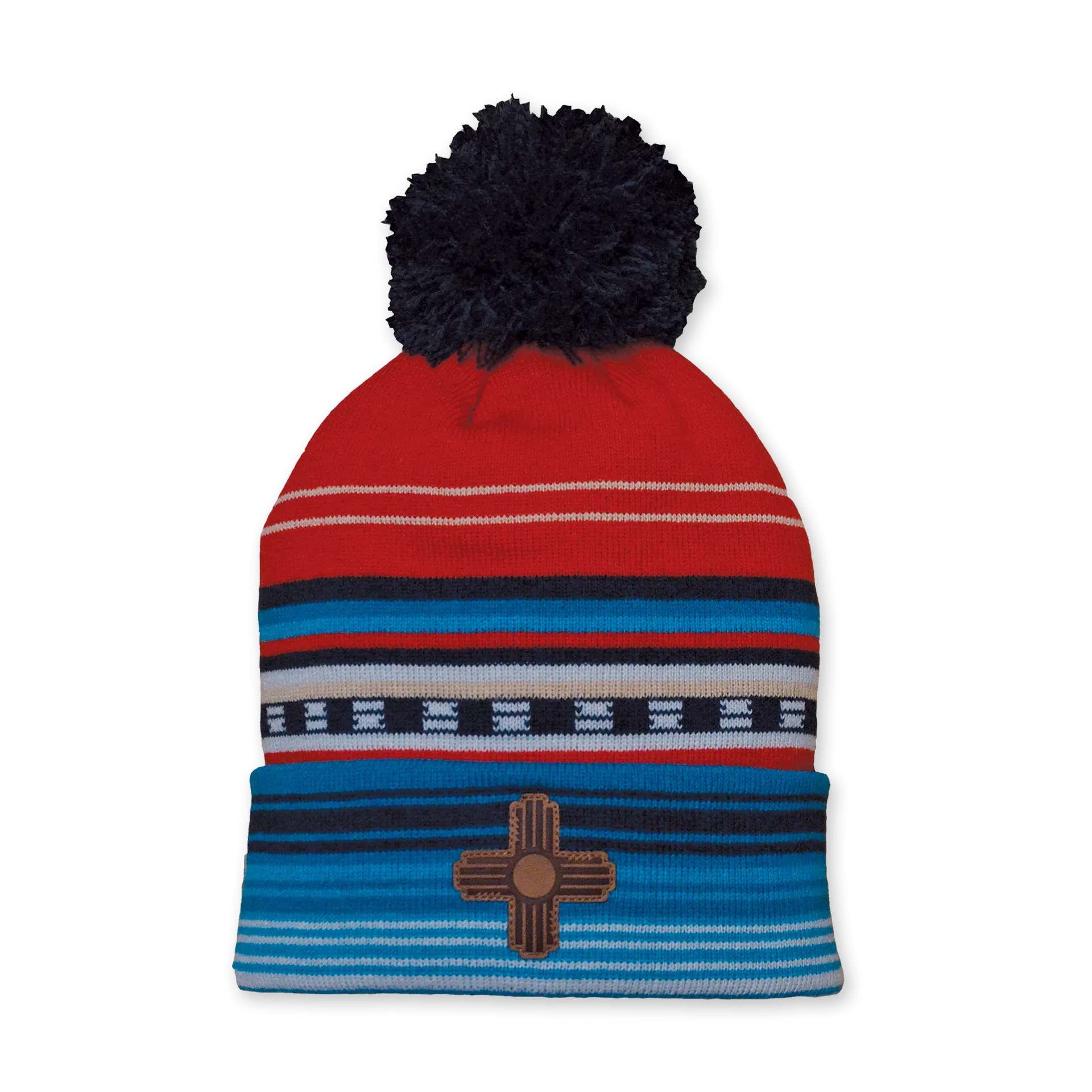 Zia Faux Leather Patch Pom Beanie